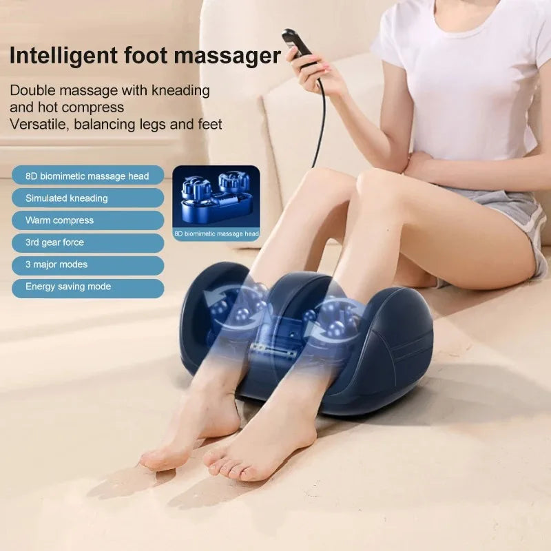Grand masseur électrique pour pieds et jambes – Compresse chaude, pétrissage Shiatsu et rouleau pour mollets | Soulagement profond de la fatigue musculaire et relaxation | Couverture complète des jambes