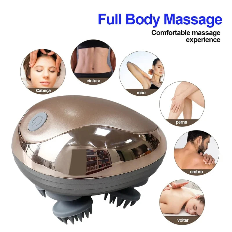 Waterproof Electric Scalp Massager – Silicone Kneading & Vibration Head Massage Device | 6 Adjustable Modes for Hair Growth & Stress Relief