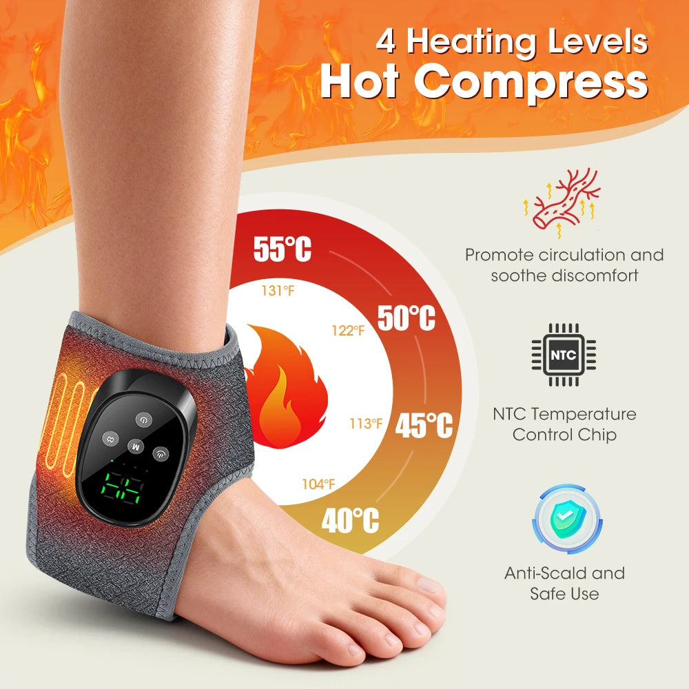 Elektrisches Fuß- und Knöchel-Massagegerät mit Wärmefunktion – Kabellose Vibrationsmanschette für Beinpflege & Entspannung | Tragbares Pad für Zuhause, Büro, Damen & Senioren