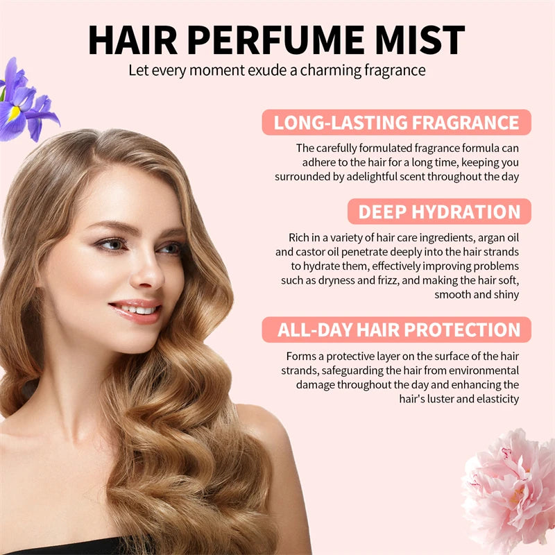 Bruma de perfume para el cabello – Spray de cuidado capilar hidratante con extractos vegetales de 80 ml y fragancia natural duradera para hombres y mujeres