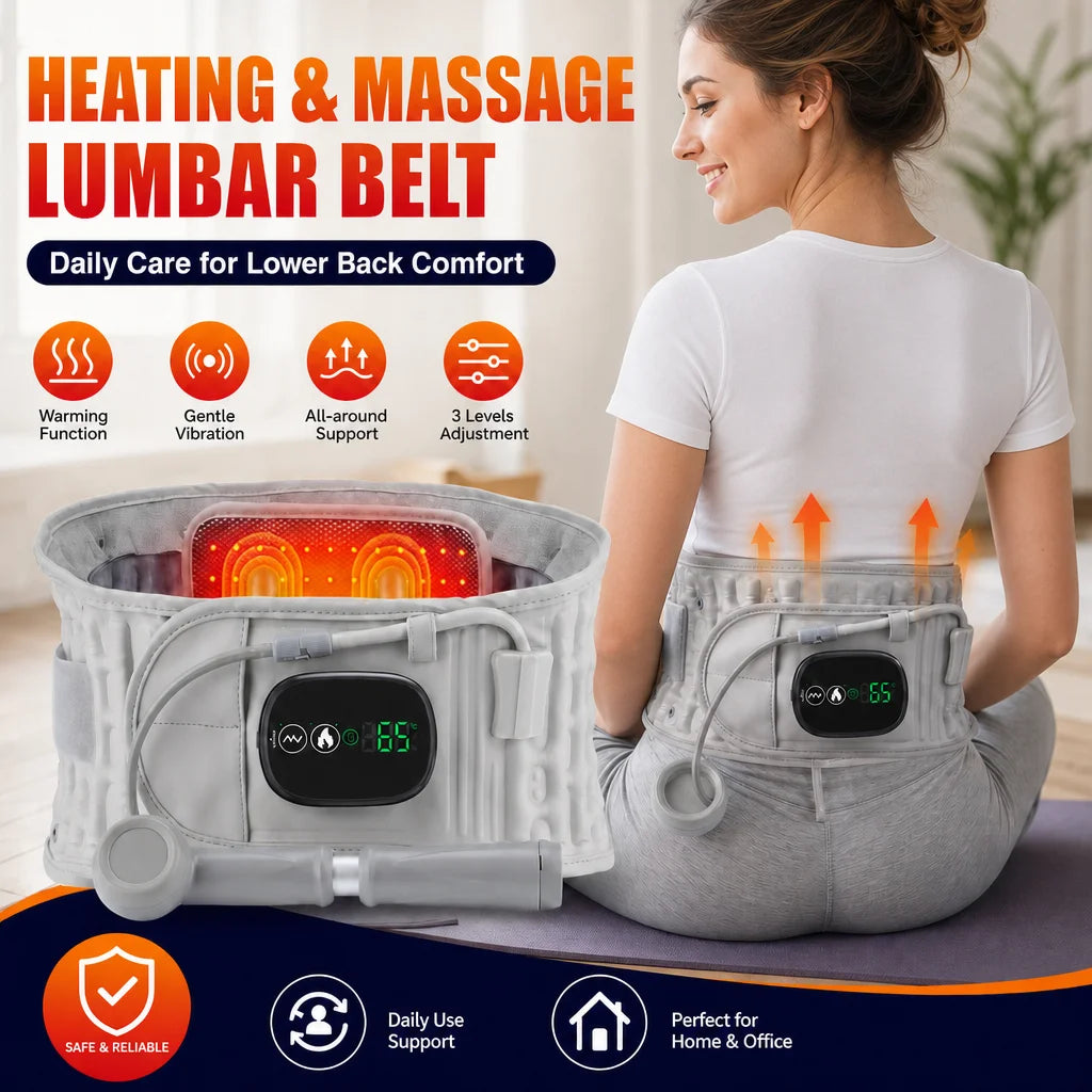 Masajeador lumbar eléctrico inalámbrico con luz roja y calor: cinturón de soporte con airbag inflable y masaje por vibración para el alivio del dolor de espalda y relajación