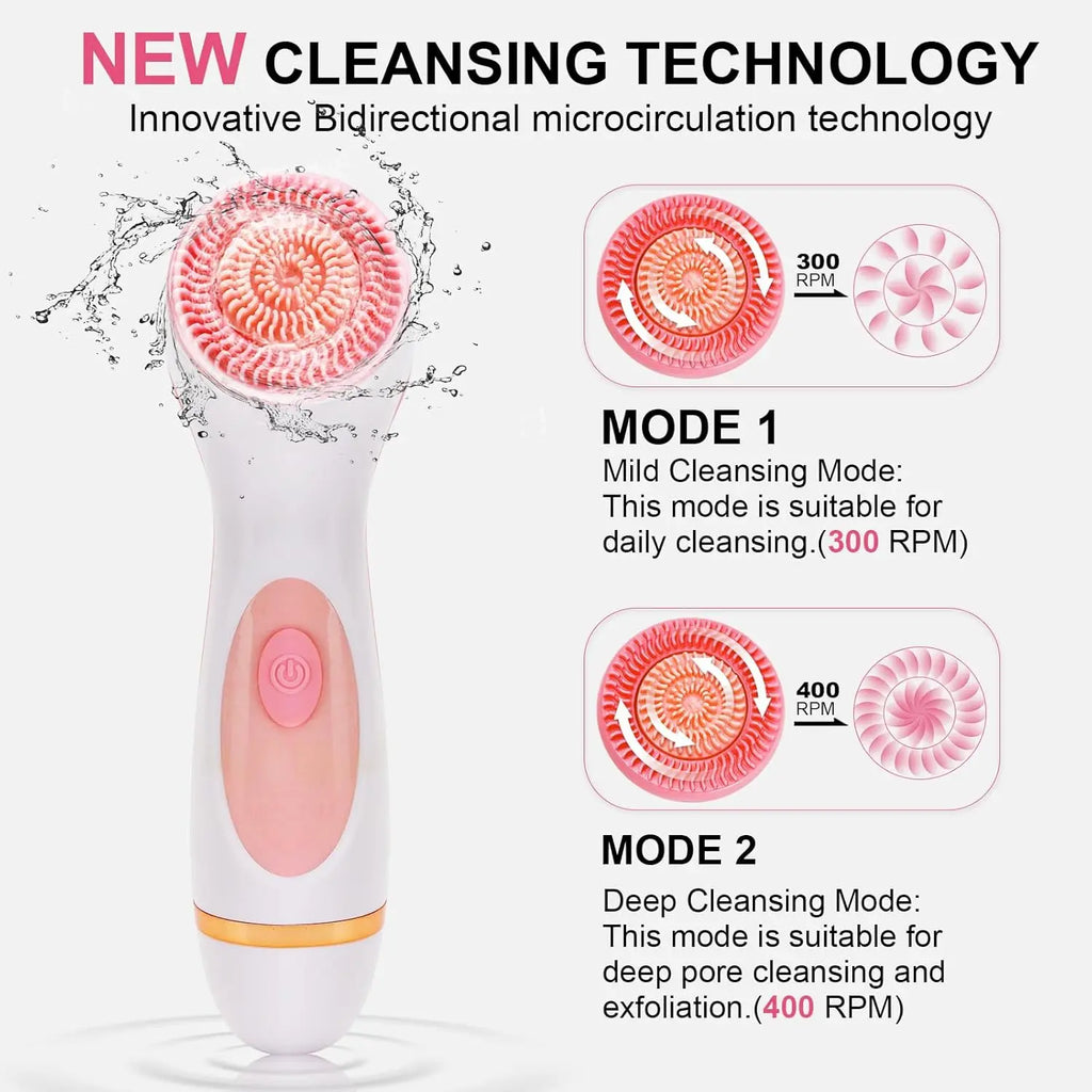 Cepillo de limpieza facial eléctrico ultrasónico 3 en 1: masajeador facial giratorio sónico para una limpieza profunda y un cuidado de la piel radiante