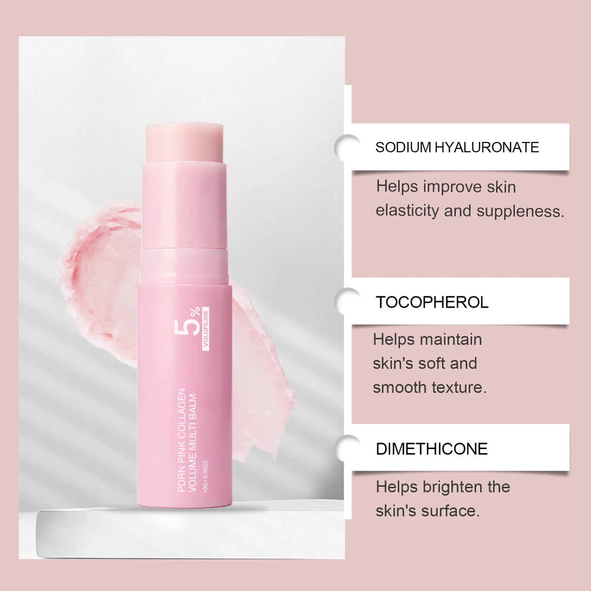 K-Beauty PDRN 5% + Volufiline Collagen Multi Balm Stick – Reparador facial, reafirmante y voluminizador antiedad para rostro, cuello y contorno de ojos