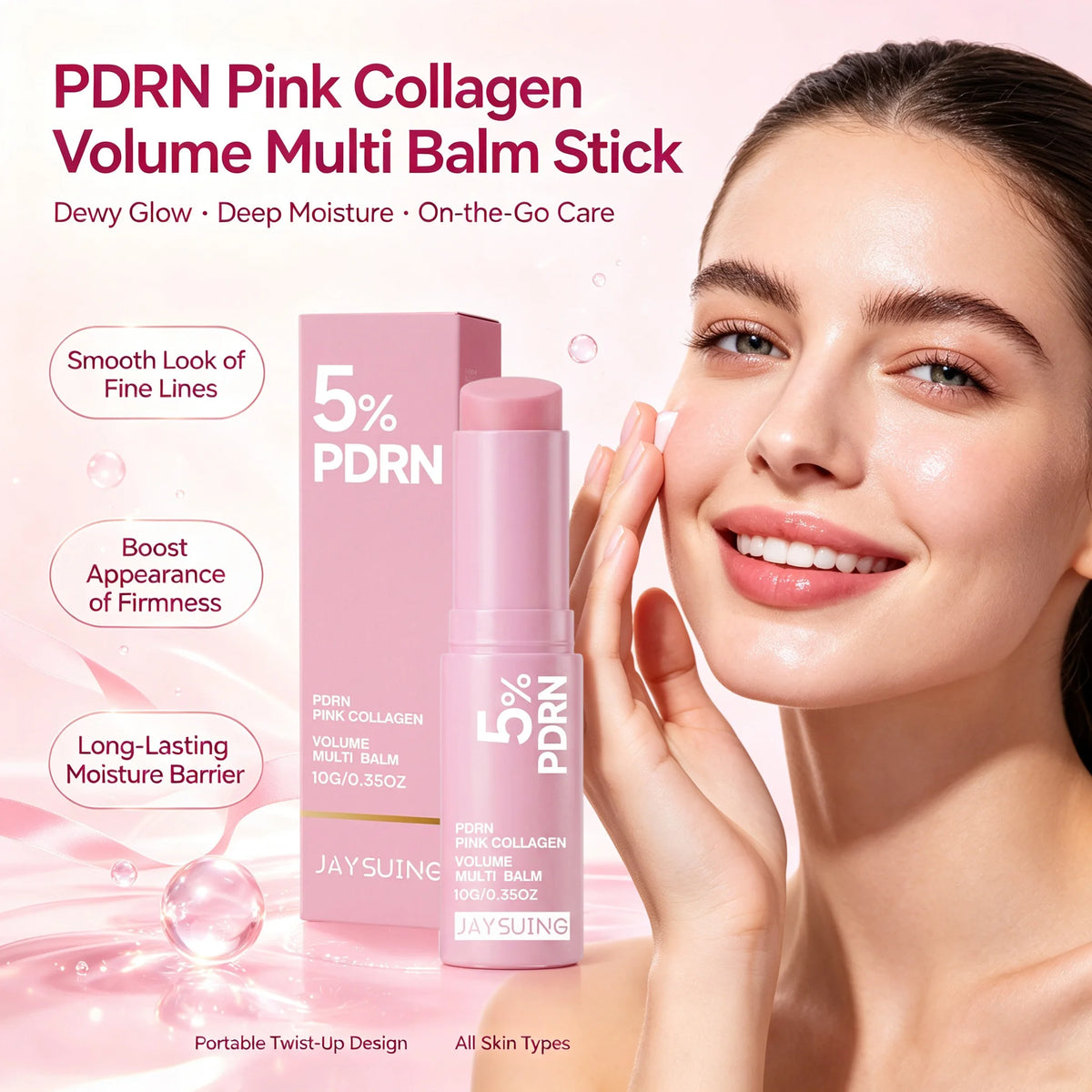 PDRN Pink Collagen Multi Balm Stick – Bálsamo coreano hidratante, reafirmante y luminoso para rostro, cuello, ojos y labios