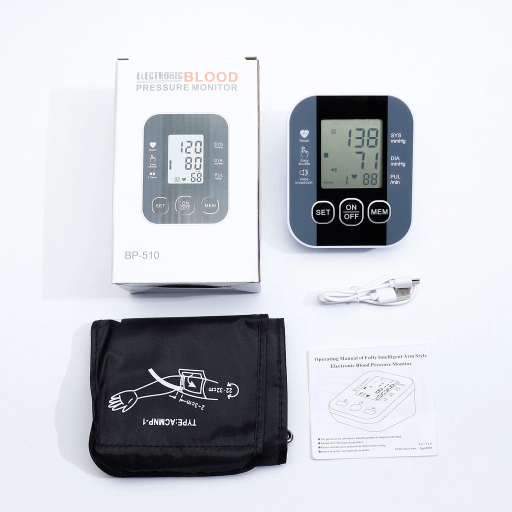 Digital Arm Blood Pressure Meter Cuff Medical Automatic Pressure Tonometer Tensiometer Heart Rate Pulse Meter BP Monitor Healthy