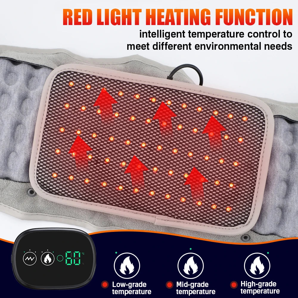 Masajeador lumbar eléctrico inalámbrico con luz roja y calor: cinturón de soporte con airbag inflable y masaje por vibración para el alivio del dolor de espalda y relajación