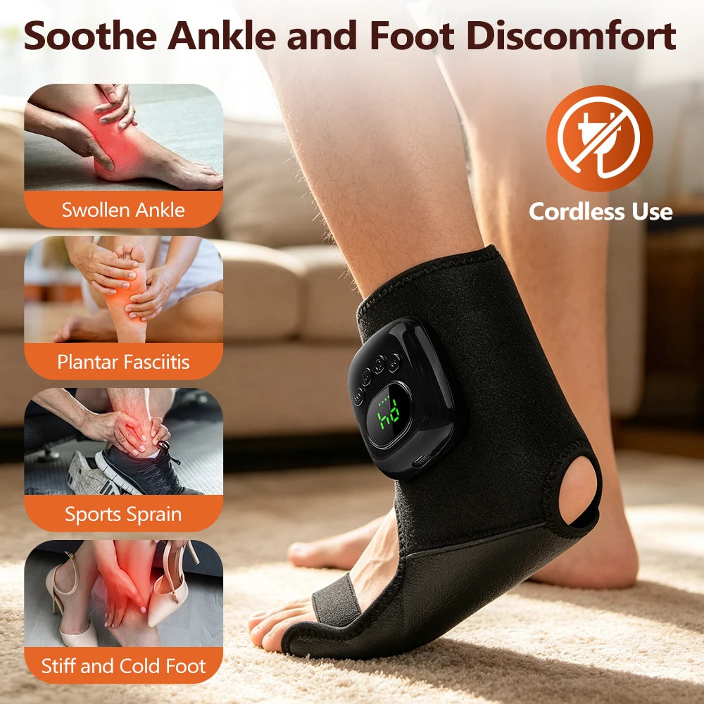 Tobillera térmica con compresión de aire – 3 niveles de calor, masajeador neumático para pies | Cuidado de tobillo inalámbrico recargable y soporte de compresa caliente