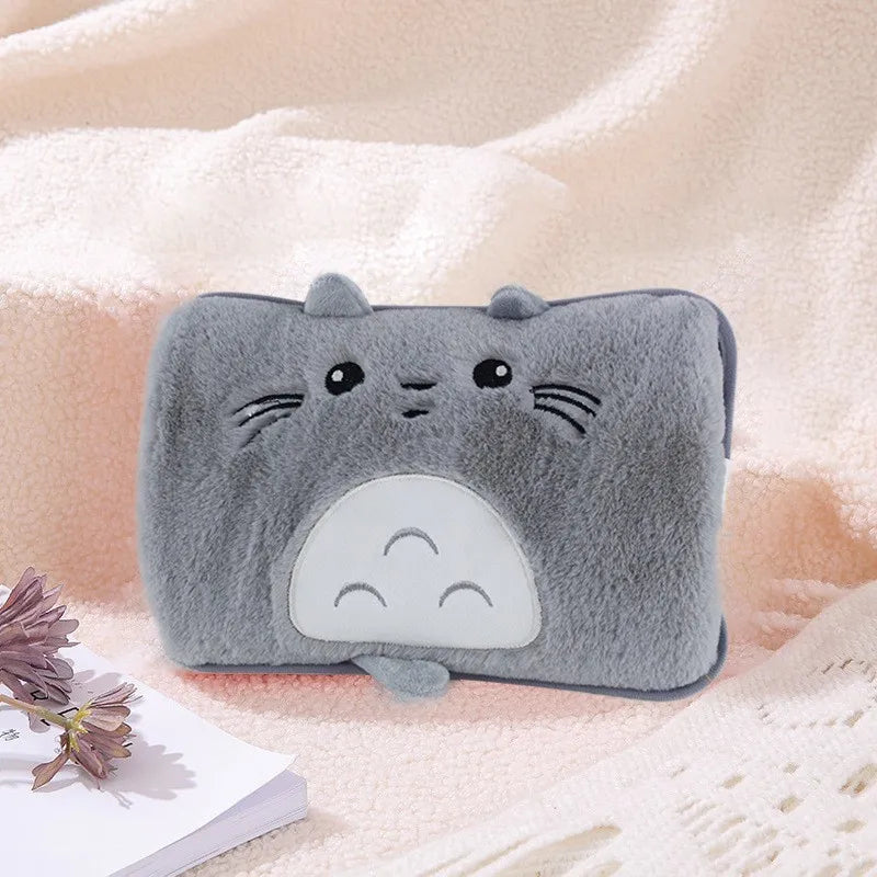Bolsa de agua caliente de peluche con dibujos animados eléctricos – Calentador de manos y bolsillo recargable reutilizable | Regalo de invierno cálido para niñas | Bolsa térmica de carga segura