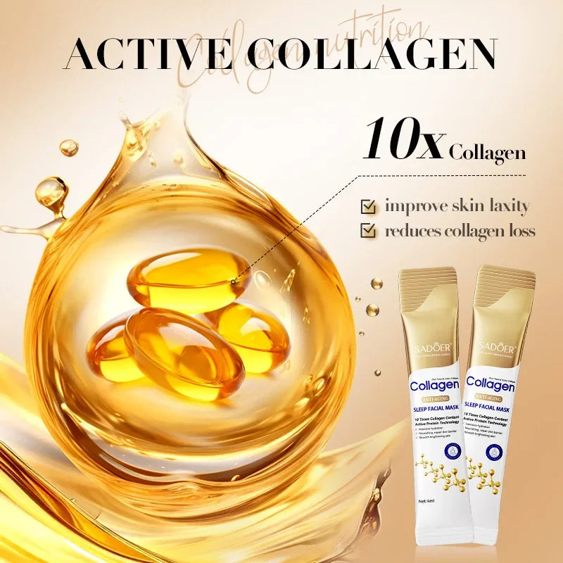 Mascarilla facial nocturna de colágeno SADOER (80 unidades) – Tratamiento de cuidado de la piel hidratante, reafirmante e iluminador para toda la noche