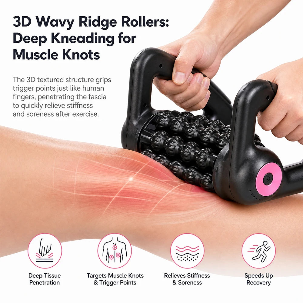 Elektrische Faszienrolle zur Muskelmassage – 5-stufig rotierender Tiefengewebe-Massageroller für Rücken, Beine & Waden | Kabellose, wiederaufladbare Regenerationshilfe fürs Fitnessstudio