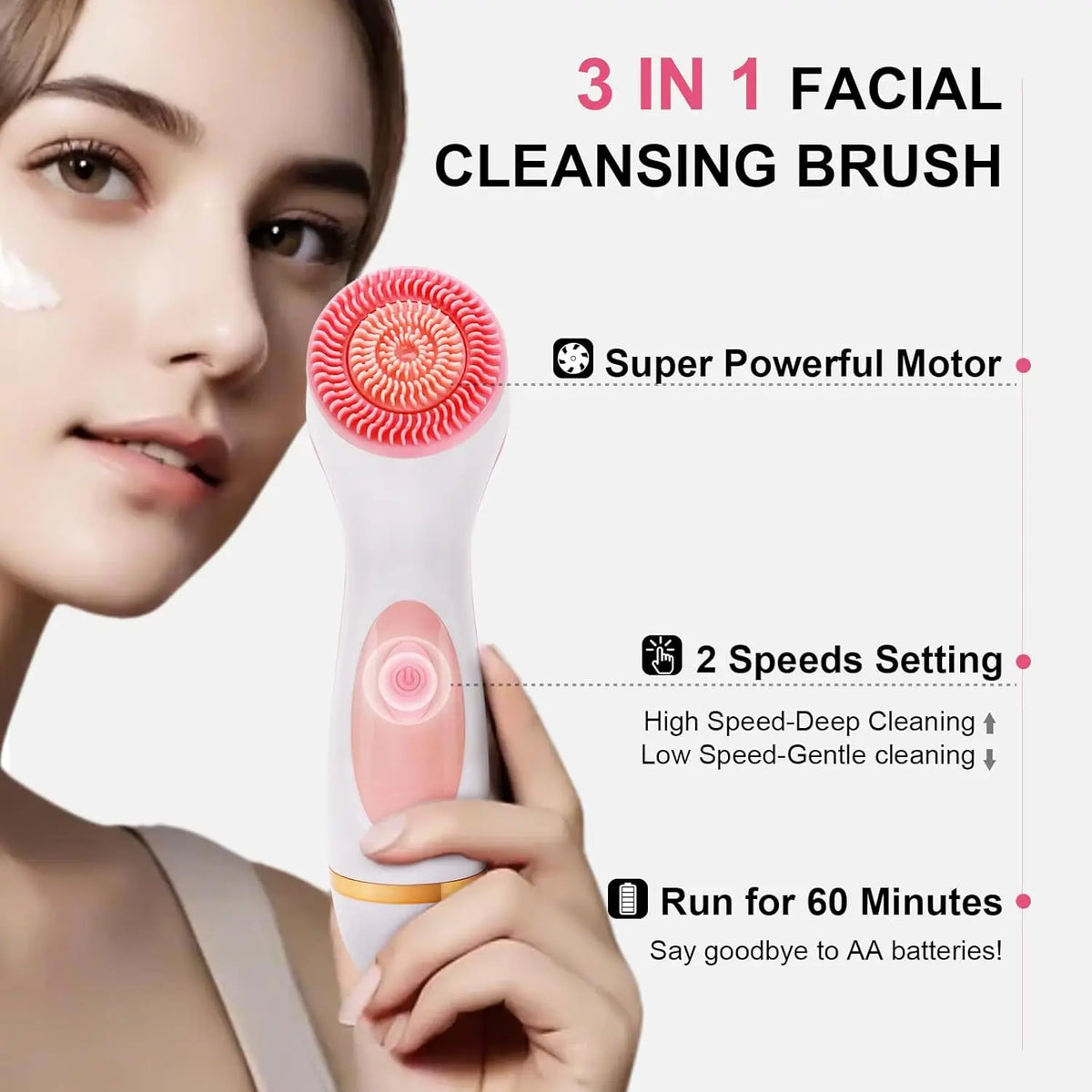 Ultrasonic 3-in-1 Electric Facial Cleansing Brush – Sonic Rotating Face Massager for Deep Cleansing & Glowing Skin Care