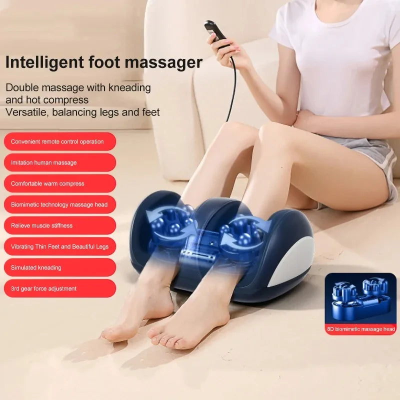 Grand masseur électrique pour pieds et jambes – Compresse chaude, pétrissage Shiatsu et rouleau pour mollets | Soulagement profond de la fatigue musculaire et relaxation | Couverture complète des jambes