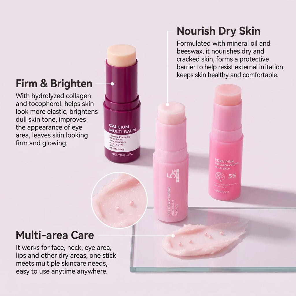 PDRN Pink Collagen Multi Balm Stick Set – 5 % PDRN feuchtigkeitsspendender, straffender & aufhellender Hautpflege-Stick für unterwegs gegen feine Linien
