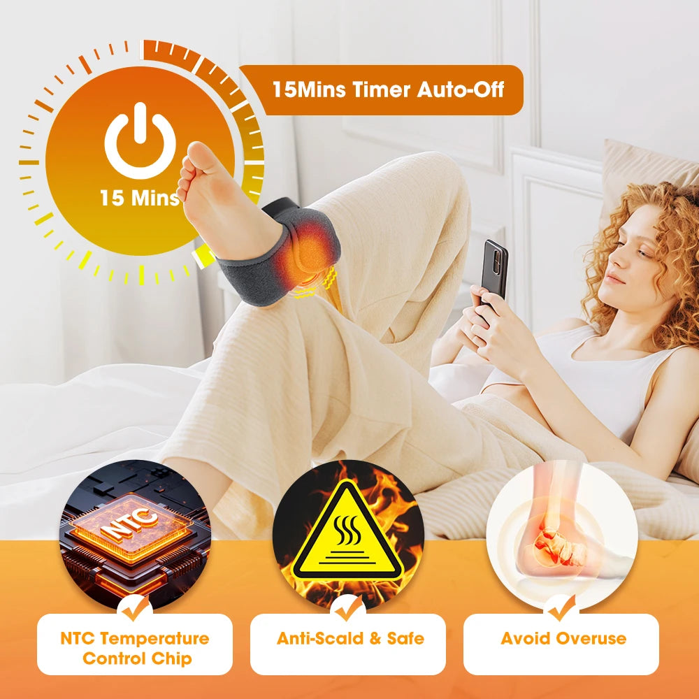 Masajeador eléctrico de pies y tobillos con calor: Envoltura vibratoria inalámbrica para el cuidado y relajación de las piernas | Almohadilla portátil para el hogar, la oficina, mujeres y personas mayores