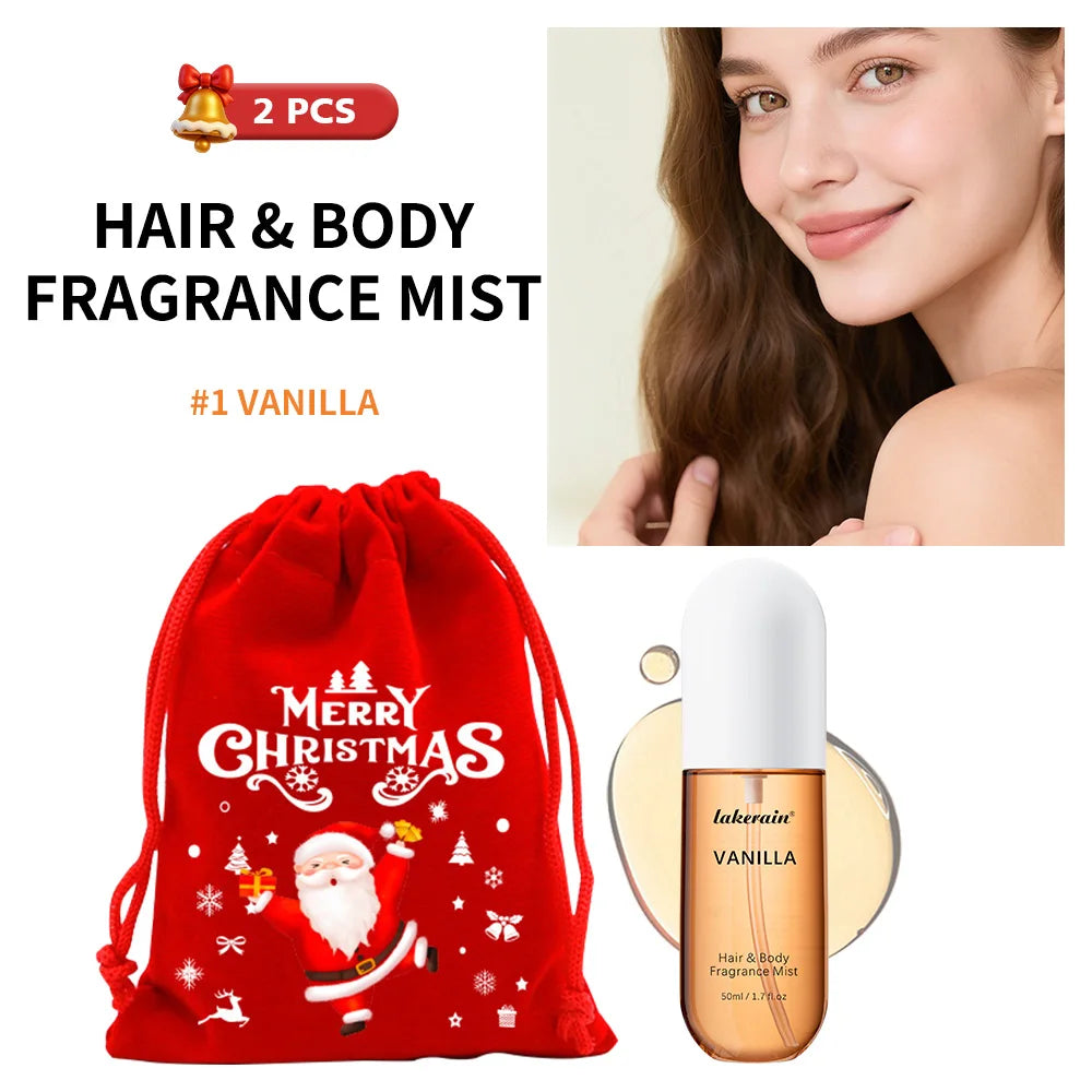 Set de bruma perfumada para cabello y cuerpo Christmas Vanilla Rose – 2 piezas, fragancia diaria ligera de larga duración para regalo