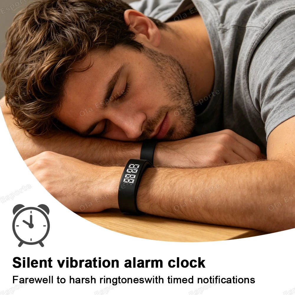 HT30 Vibrating Alarm Clock Watch – Silent Vibration Wake-Up Smart Bracelet for Heavy Sleepers | Adjustable Wearable Wrist Band for Men & Women