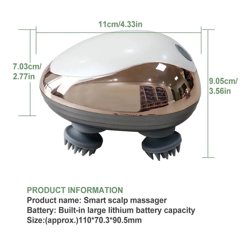 Waterproof Electric Scalp Massager – Silicone Kneading & Vibration Head Massage Device | 6 Adjustable Modes for Hair Growth & Stress Relief