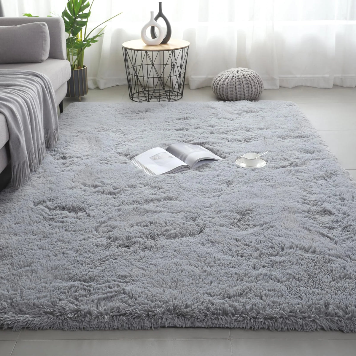 Alfombra mullida extrasuave: tapete esponjoso para dormitorio, sala de estar y cuarto de niños