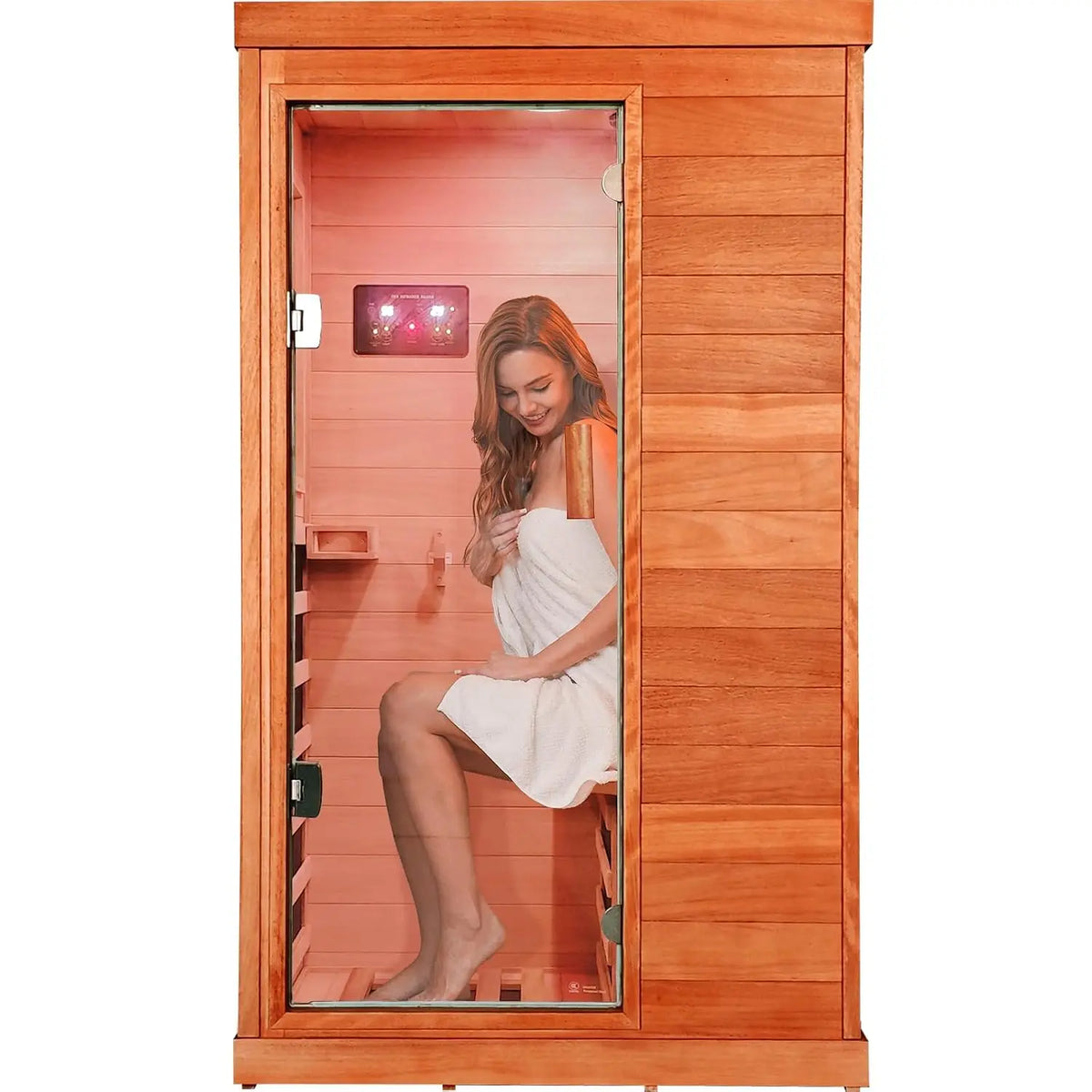 Sauna infrarouge individuel – Pruche du Canada, 1450 W | Cabine de sauna domestique personnalisable | Sauna infrarouge intérieur entièrement fermé pour une personne