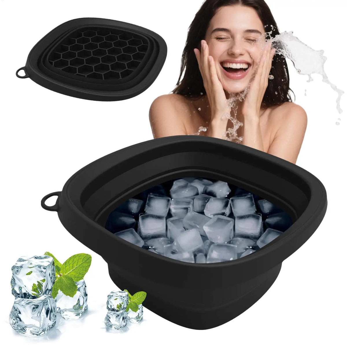 Cuenco de hielo facial de silicona plegable: herramienta de crioterapia para la piel para reducir la hinchazón facial, cerrar los poros y cuidado de la piel durante los viajes