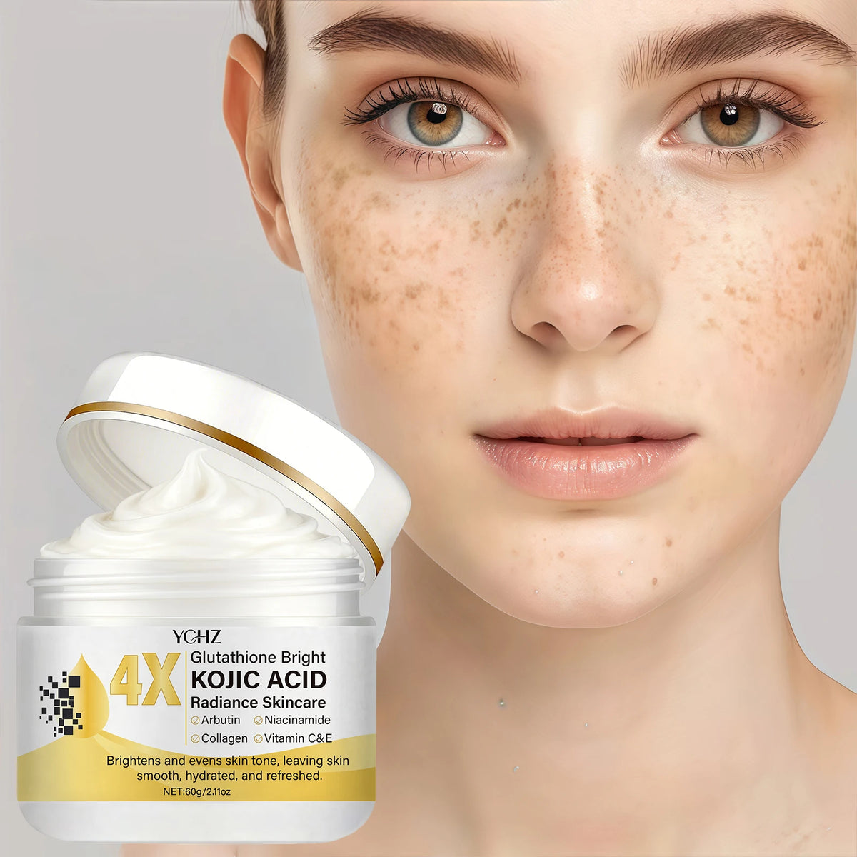 Crema facial de ácido kójico: Iluminadora, correctora de manchas oscuras e hidratante | Día y noche | 60 g