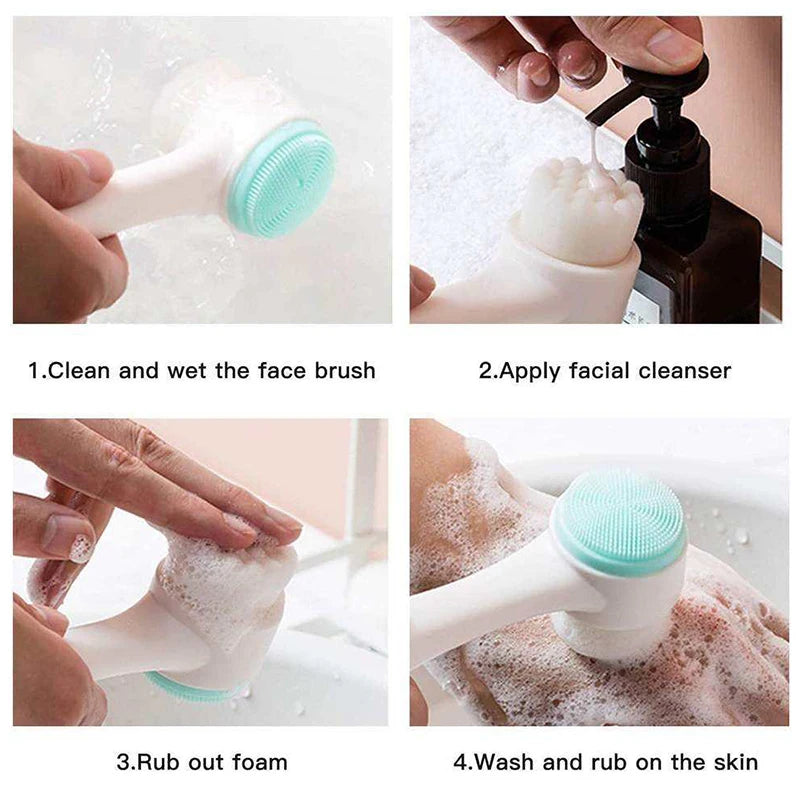 Brosse nettoyante visage 3D double face en silicone – Exfoliant manuel à poils souples et brosse de massage pour le lavage du visage