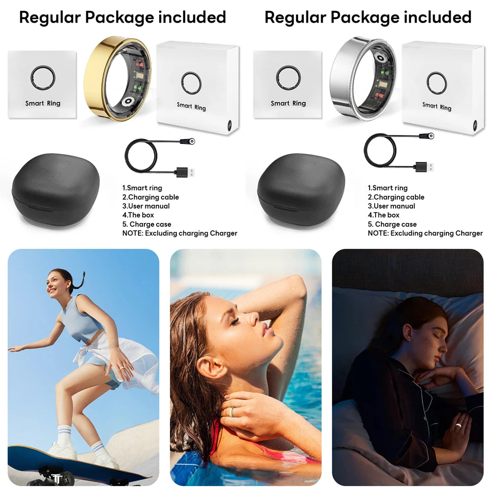 Anillo de salud inteligente QRing: monitor de temperatura corporal, frecuencia cardíaca, oxígeno en sangre y sueño | Bluetooth 5.2, resistente al agua 5 ATM con estuche de carga y aplicación QRing