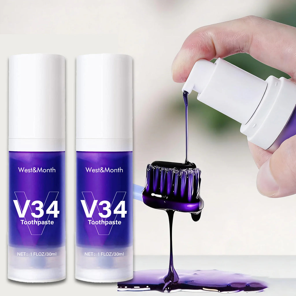 V34 Zahnaufhellungs-Zahnpasta – 30 ml intensiver Flecken- und Plaque-Entferner für gelbe Zähne, frischen Atem & Zahnfleischschutz