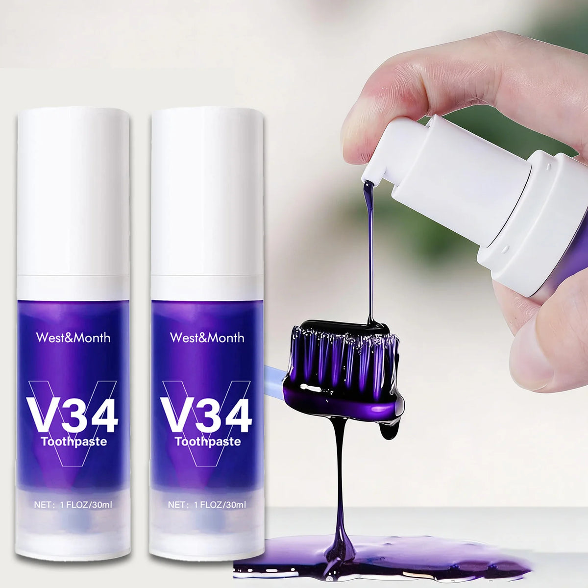 V34 Zahnaufhellungs-Zahnpasta – 30 ml intensiver Flecken- und Plaque-Entferner für gelbe Zähne, frischen Atem & Zahnfleischschutz