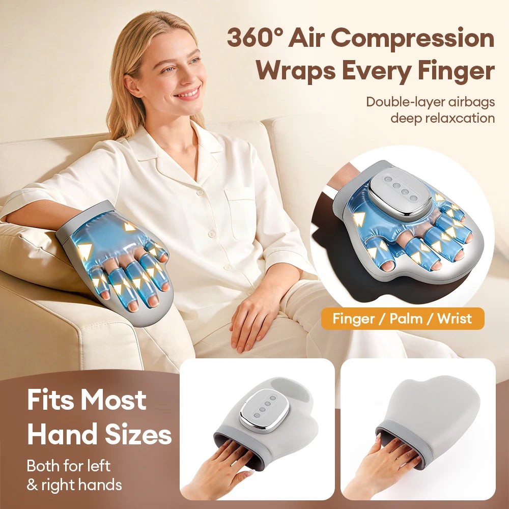 Gant de massage électrique – Compression par air pour le soulagement des doigts, du pouce, de la paume et des points d'acupression