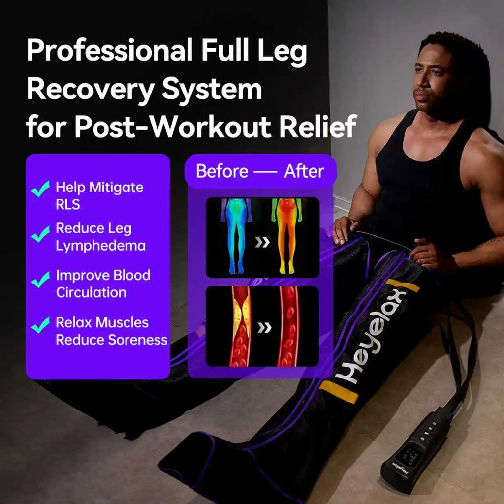 Masajeador de piernas por compresión de aire – 6 modos y 6 niveles de intensidad para la circulación completa de las piernas, alivio del dolor y recuperación rápida | Botas de compresión atléticas para gimnasio y deporte