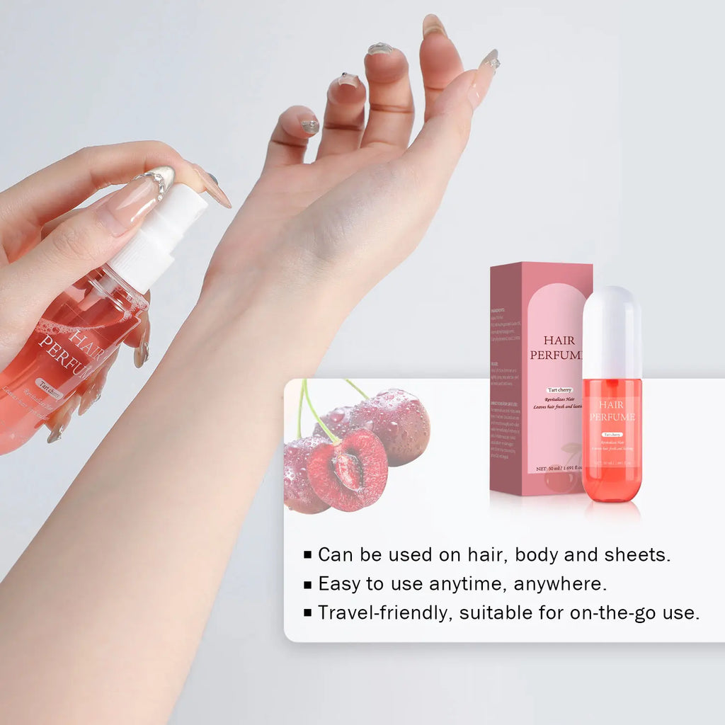 Parfum pour cheveux à la cerise acidulée – Eau de parfum pour femme, brume parfumée longue durée pour cheveux, corps et oreillers (50 ml)