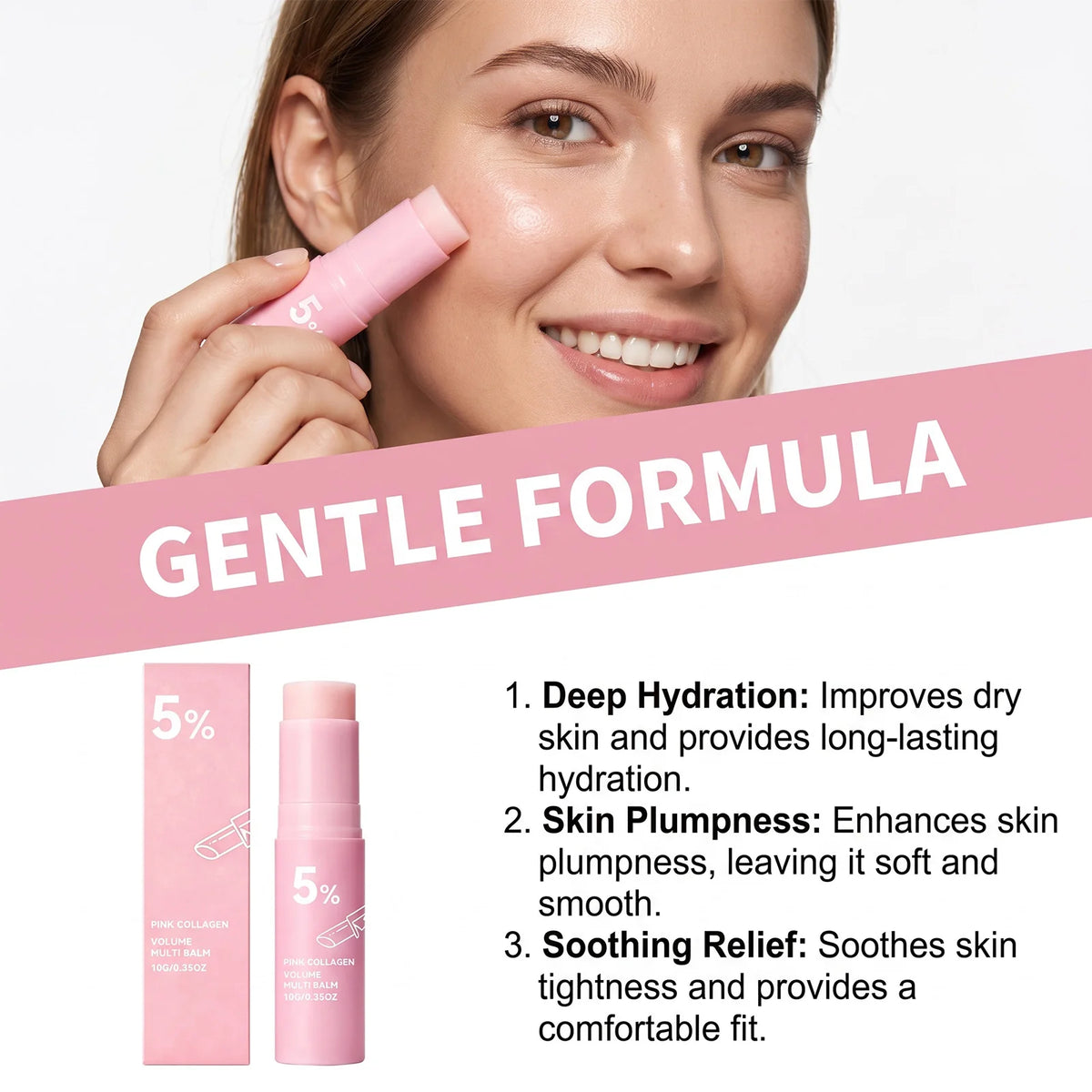 PDRN Pink Collagen Volume Multi Balm Stick – 5% PDRN & Volufiline tiefenwirksame feuchtigkeitsspendende, straffende & aufpolsternde Pflege für Gesicht, Augen & Hals