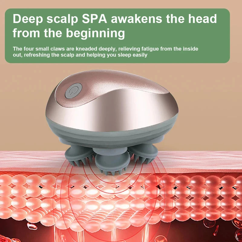 Waterproof Electric Scalp Massager – Silicone Kneading & Vibration Head Massage Device | 6 Adjustable Modes for Hair Growth & Stress Relief