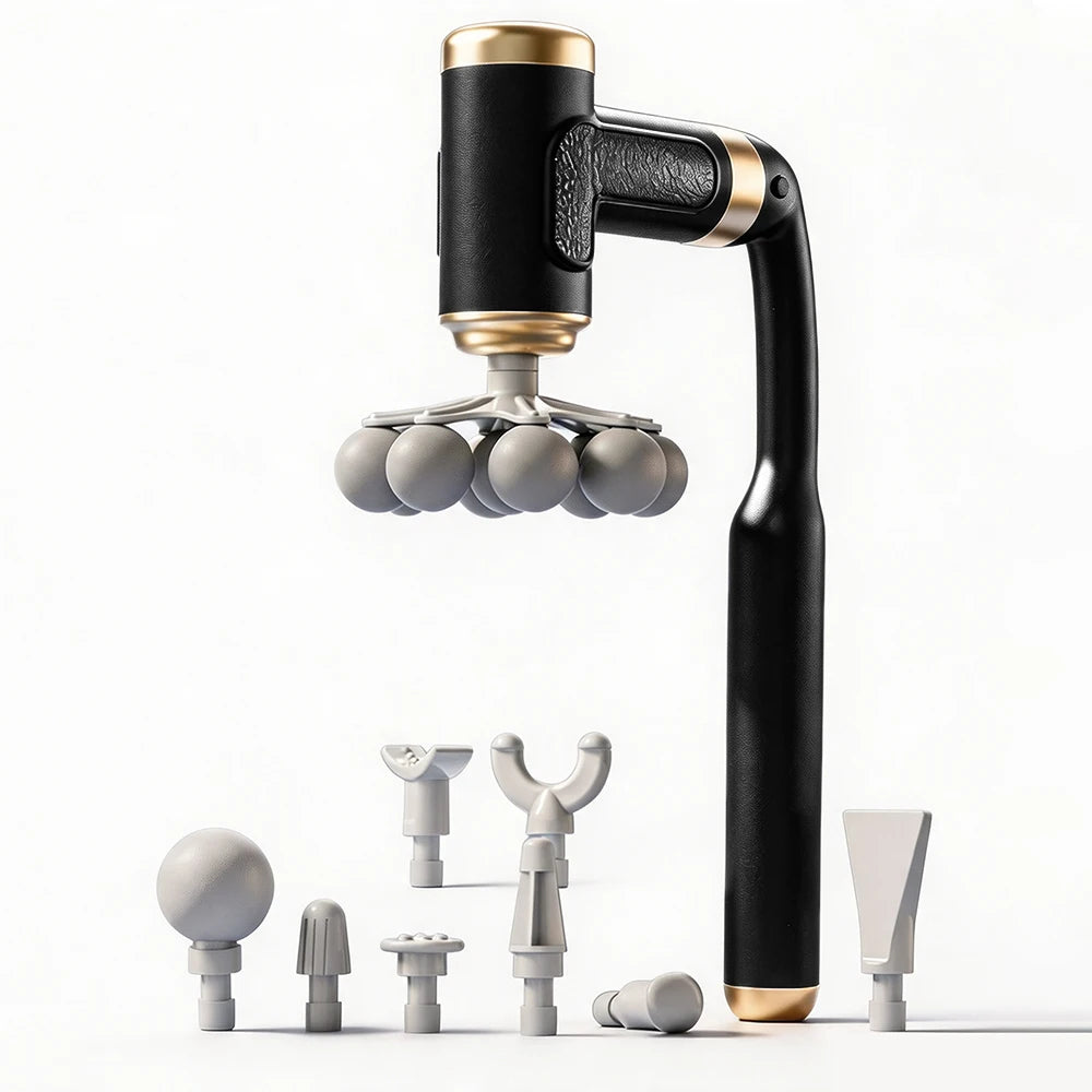 2-in-1 Long & Short Handle Fascia Gun – 9 Heads & High-Frequency Vibration for Shoulder, Waist, Back & Full Body