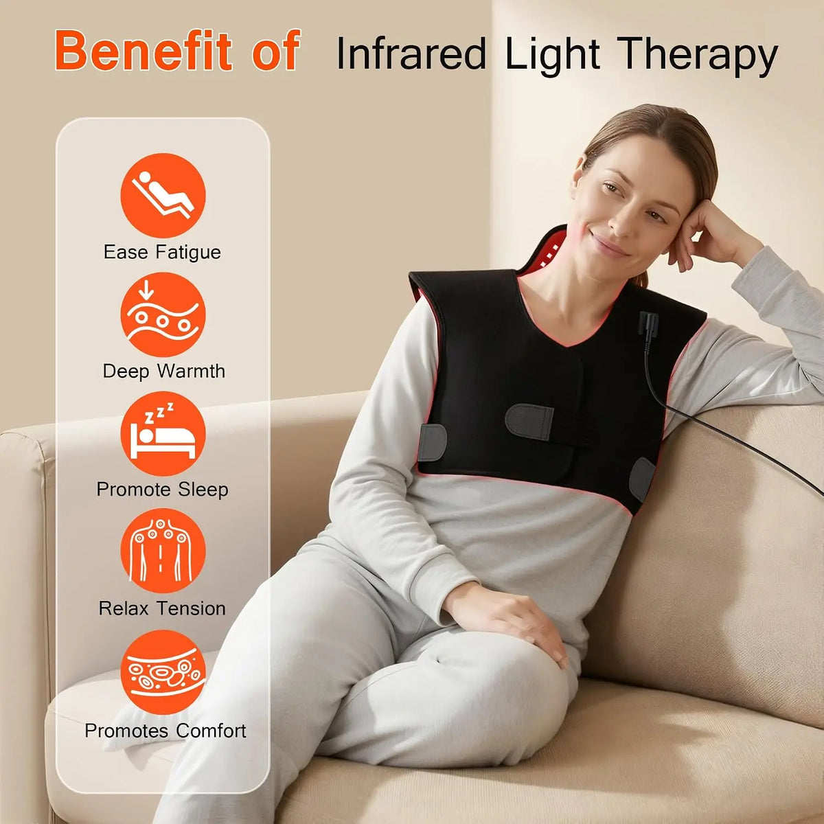 وشاح العلاج بالضوء الأحمر للرقبة والكتف - 165 مصباح LED، وسادة قابلة للارتداء تعمل بالأشعة تحت الحمراء بطول موجي مزدوج 660 نانومتر و 850 نانومتر لتخفيف آلام العضلات والتعافي