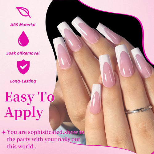 144-teiliges French-Nagelset – kurze, quadratische Acryl-Kunstnägel für Hände & Füße | salonreif