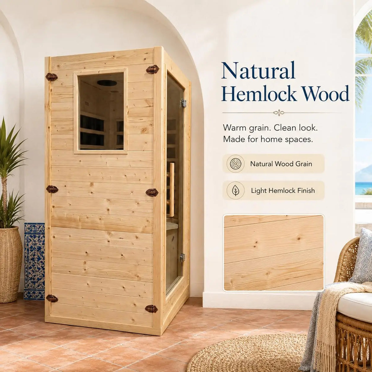 Mini sauna infrarouge 1 personne – Sauna d'intérieur compact de 1,5 m avec porte vitrée à ouverture latérale | Sauna domestique peu encombrant pour petits espaces | Personnalisable