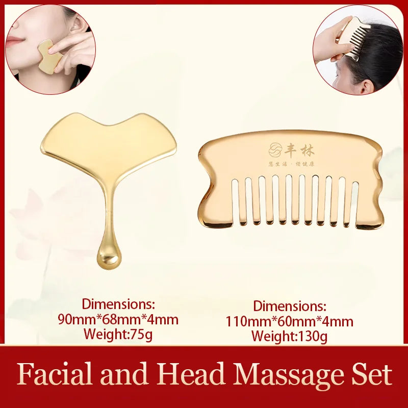 Masajeador facial Gua Sha y varita Kansa: herramienta de esculpido facial para drenaje linfático, estiramiento de la piel y ritual de belleza ayurvédico