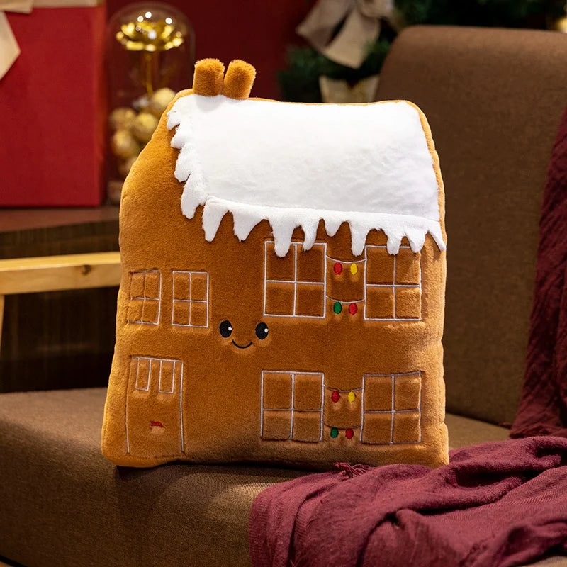 Christmas Plush Throw Pillow Set – 4 Styles: Snowman, Gingerbread Man, House & Tree | 35-38cm Holiday Décor Cushions with Polyester Fill