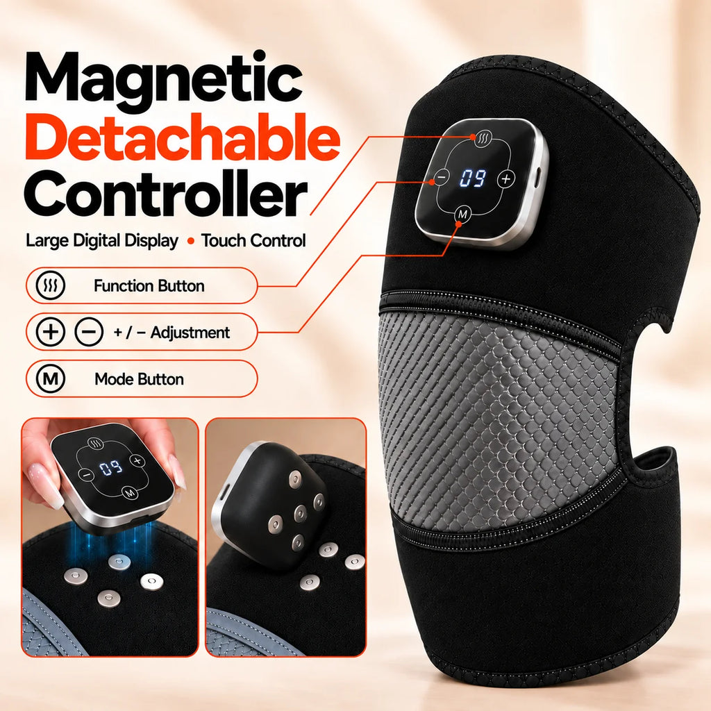 Electric Heated Knee Massager – Vibration Massage Pad with 5 Heat Levels | 3-in-1 Knee, Shoulder & Elbow Brace | Magnetic Controller