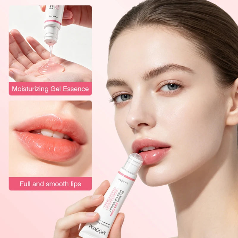 Sérum labial rosa de ADN de salmón PDRN – 15 ml, hidratación reparadora de larga duración para labios agrietados, líneas labiales y aclarado de tono apagado
