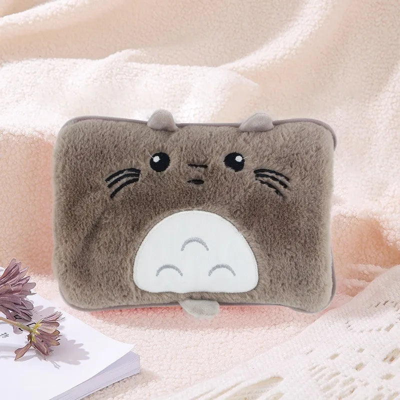 Bolsa de agua caliente de peluche con dibujos animados eléctricos – Calentador de manos y bolsillo recargable reutilizable | Regalo de invierno cálido para niñas | Bolsa térmica de carga segura