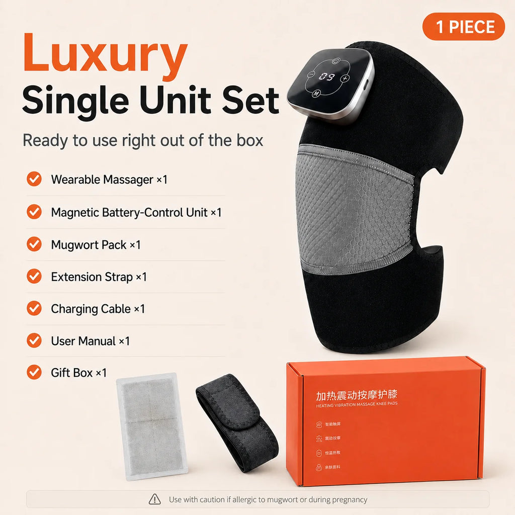 Electric Heated Knee Massager – Vibration Massage Pad with 5 Heat Levels | 3-in-1 Knee, Shoulder & Elbow Brace | Magnetic Controller