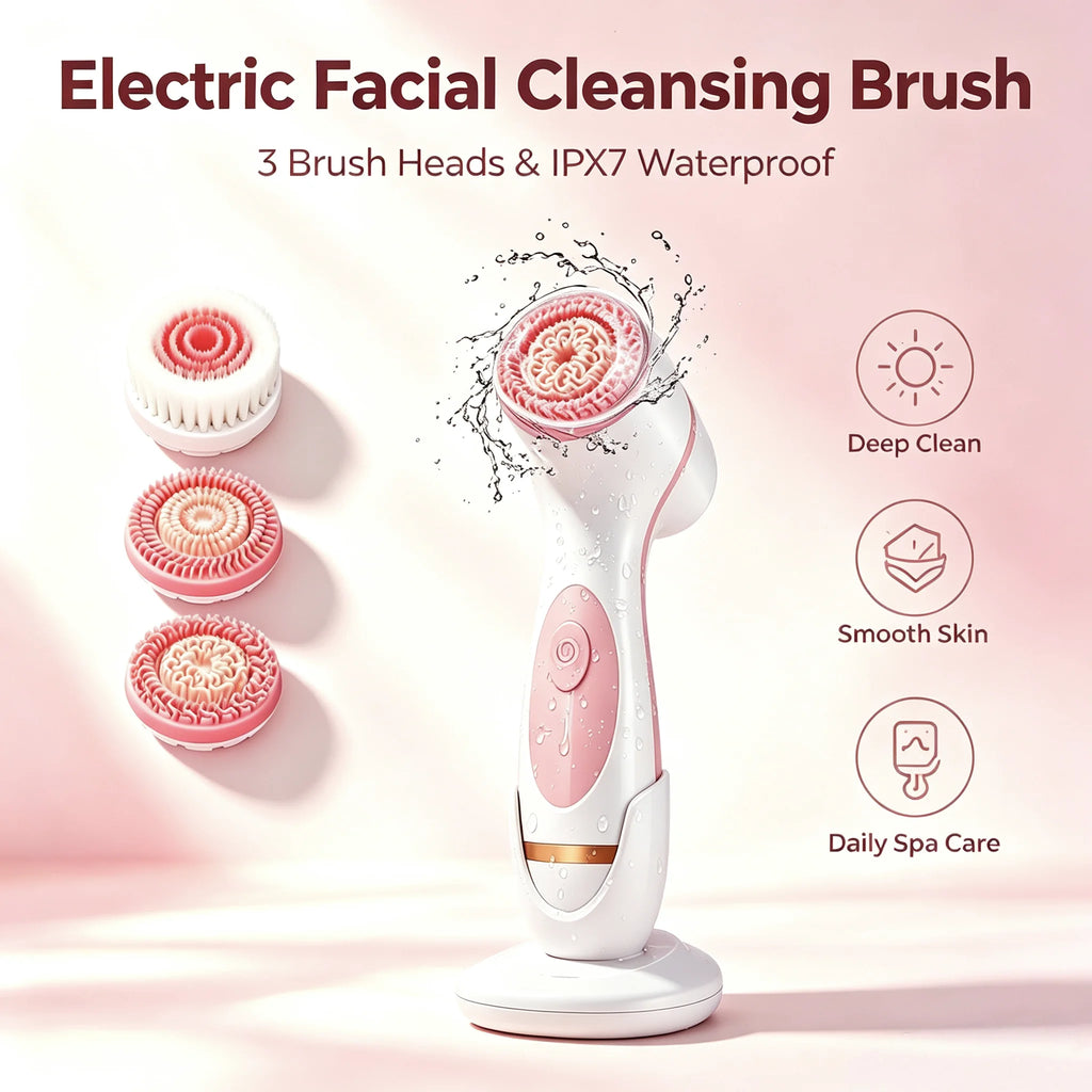 Cepillo de limpieza facial eléctrico ultrasónico 3 en 1: masajeador facial giratorio sónico para una limpieza profunda y un cuidado de la piel radiante