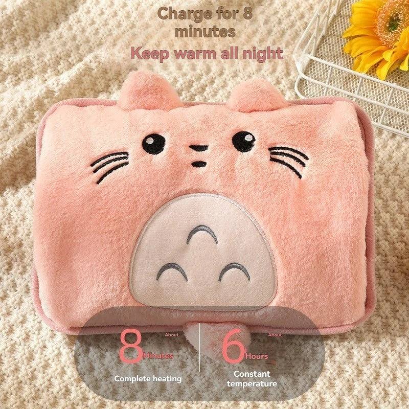 Bolsa de agua caliente de peluche con dibujos animados eléctricos – Calentador de manos y bolsillo recargable reutilizable | Regalo de invierno cálido para niñas | Bolsa térmica de carga segura