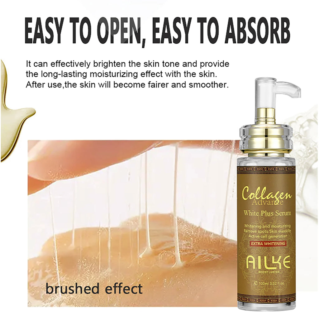 Sérum facial blanqueador e iluminador AILKE – Colágeno orgánico, reducción de manchas, tono de piel uniforme y sérum corporal hidratante y aclarador