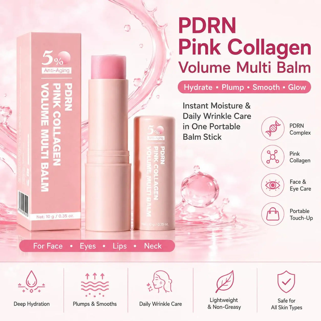 PDRN Pink Collagen Volume Multi Balm Stick – NAD+ feuchtigkeitsspendende Faltenpflege für Gesicht, Augenpartie & Lippen, straffend gegen feine Linien