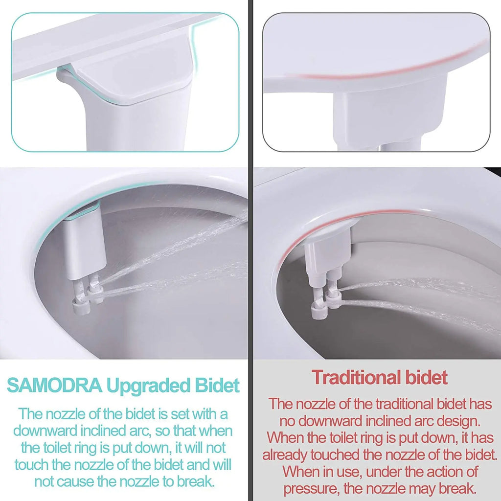 Abattant bidet adaptable – Ultra-fin, non électrique, avec doubles buses autonettoyantes | Lavage à l'eau froide (avant et arrière) | Accessoire d'hygiène personnelle