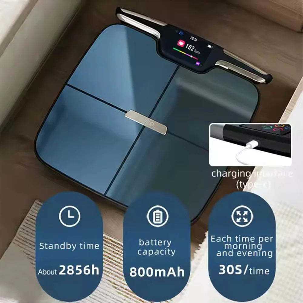 Intelligente 8-Elektroden-WLAN-Körperanalysewaage – 28 Messwerte, präziser BMI, Körperfett- und Muskelmasse | Digitaler Gesundheits-Analyzer mit App